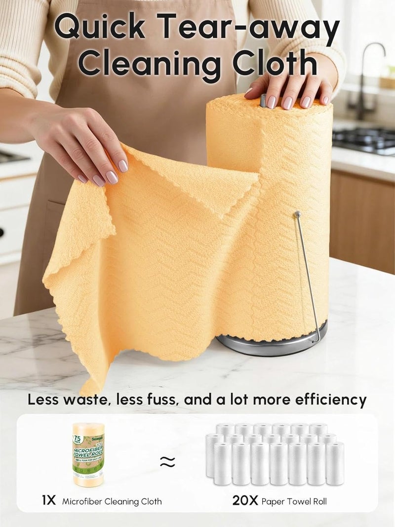 SOOWASH Microfiber Cleaning Cloths Roll, 75 Pack Tear Away Microfiber Towels Roll, 12" x 12" Lint Free Rags, Reusable Cleaning Cloths, Washable, Scratch Free,Ultra Absorbent Dish Rags(Orange Ripple) - Image 2